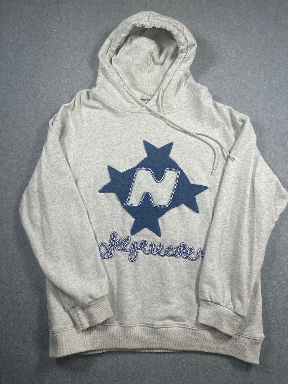 Elfric Eden Hoodie Women's Medium Gray Blue Embroidery Long Sleeve Casual